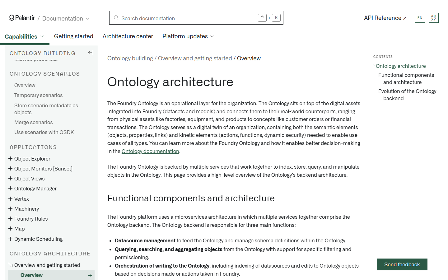 Palantir 문서: Ontology architecture 페이지